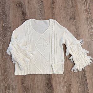 Fringe Sleeve Ivory Sweater
